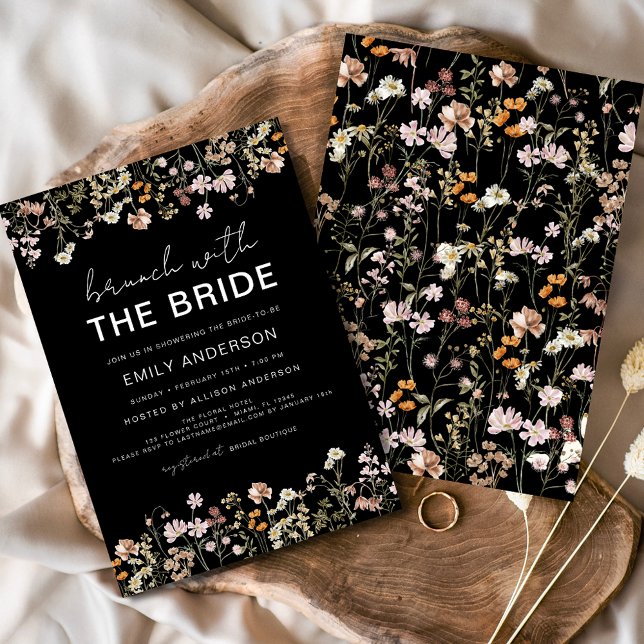 Black Wildflower Bridal Shower Brunch Floral  Invitation (Creator Uploaded)