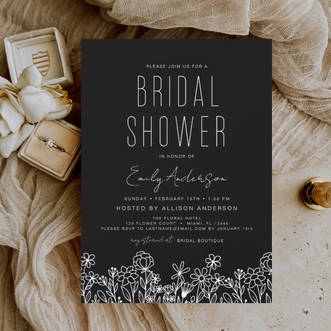 Black Wildflower Bridal Shower Elegant  Invitation (Creator Uploaded)