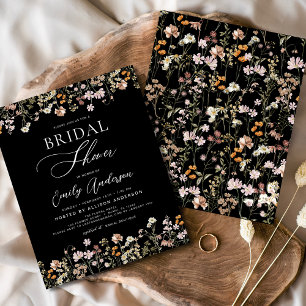 Black Wildflower Bridal Shower Invitation