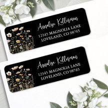Black Wildflower Floral Return Address