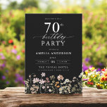 Black Wildflower Garden Floral 70th Birthday Invitation<br><div class="desc">Celebrate in style with a garden floral calligraphy 70th birthday invitation, perfect for a milestone event. Featuring vibrant floral designs and elegant calligraphy, this invitation sets a whimsical yet sophisticated tone for your celebration. The lush garden theme blends natural beauty with graceful typography, creating a timeless and inviting look. Ideal...</div>