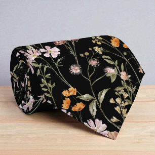 Black Wildflower Garden Flowers Spring Meadow Tie