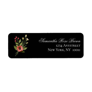 Black Wildflower Garden Return Address Label