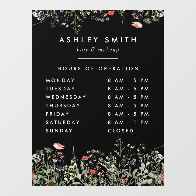 Black Wildflower Meadow Business Hours (Sheet)
