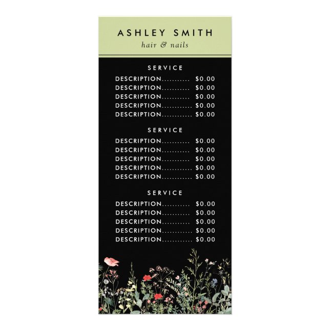 Black Wildflower Meadow Rack Card (Front)