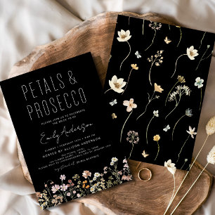 Black Wildflower Petals & Prosecco Bridal Shower  Invitation