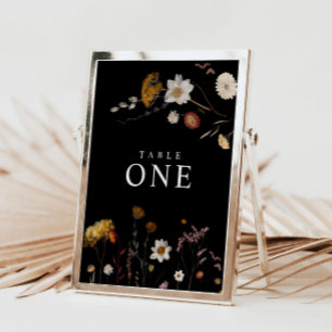 Black Wildflower Table Number Cards