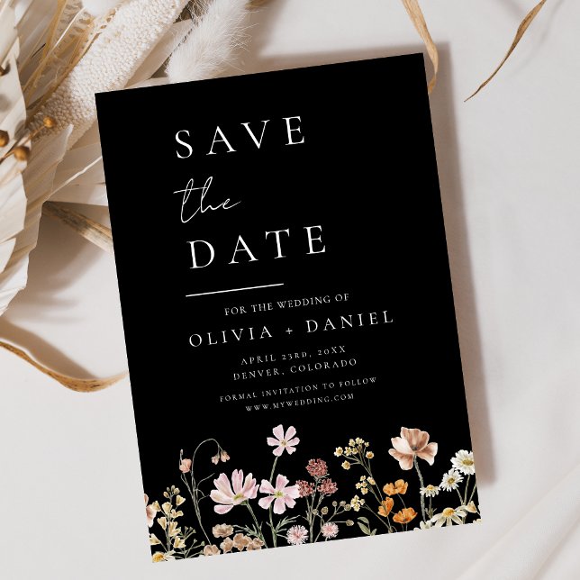 Black Wildflowers Boho Save the Date (Creator Uploaded)