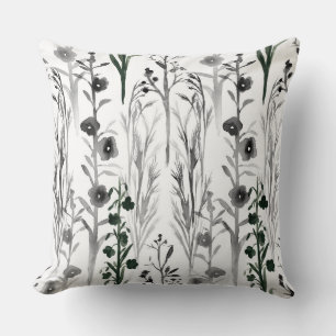 Black Wildflowers Plants Botanical Watercolor Cushion