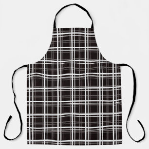 Black Windowpane Plaid Grid Stripes Pattern Design Apron