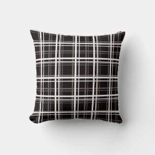 Black Windowpane Plaid Grid Stripes Pattern Design Cushion