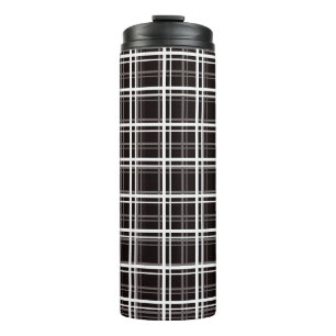 Black Windowpane Plaid Grid Stripes Pattern Design Thermal Tumbler