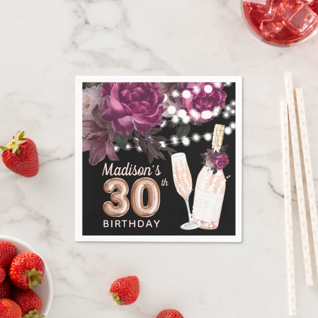 Black Wine Luxury 30th Birthday Personalised Napkin (Insitu)
