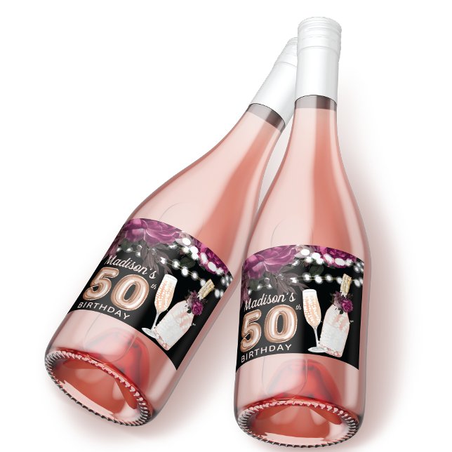 Black Wine Luxury 50th Birthday Personalised Sparkling Wine Label (Creator Uploaded)