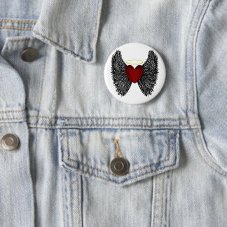 Black Winged Halo Heart   6 Cm Round Badge