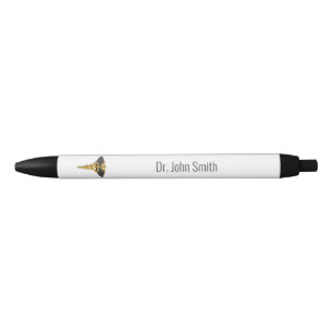 Black Wings Elegant Gold Caduceus Classy Medical Ink Pen