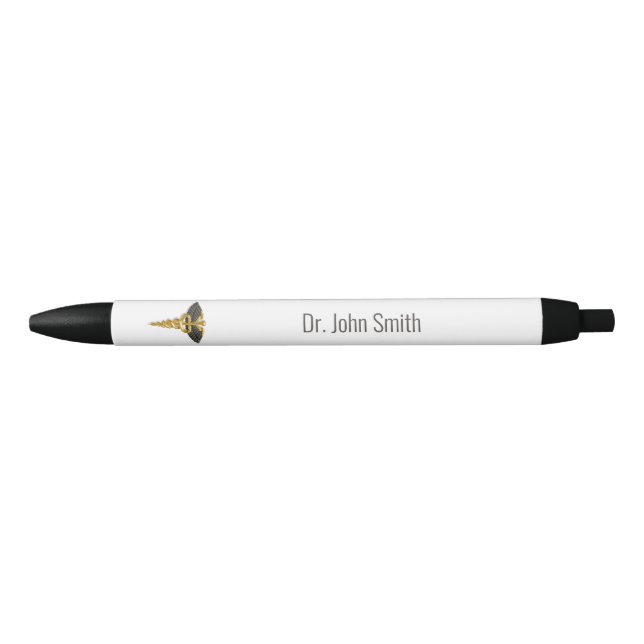 Black Wings Elegant Gold Caduceus Classy Medical Ink Pen (Front)