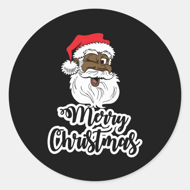 Black Winking Santa Merry African American Santa Classic Round Sticker (Front)
