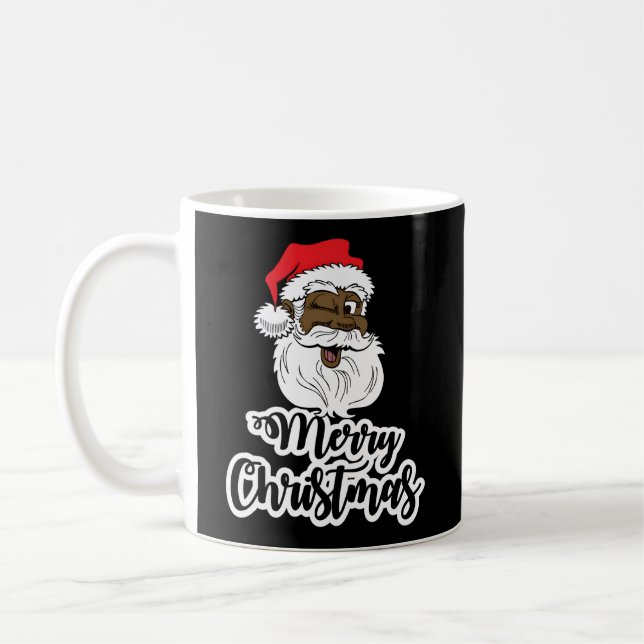 Black Winking Santa Merry African American Santa Coffee Mug (Left)