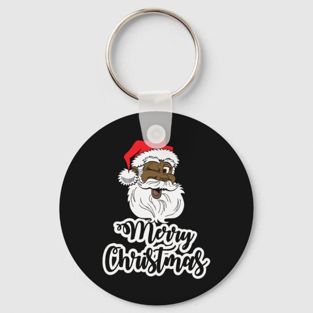 Black winking santa merry christmas african americ key ring (Front)