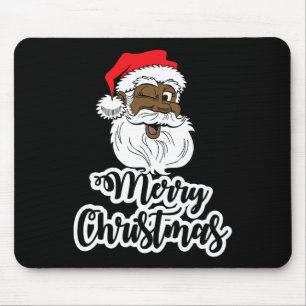 Black winking santa merry christmas african americ mouse pad