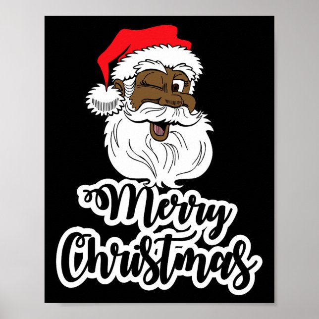 Black winking santa merry christmas african americ poster (Front)