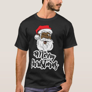 Black winking santa merry christmas african americ T-Shirt