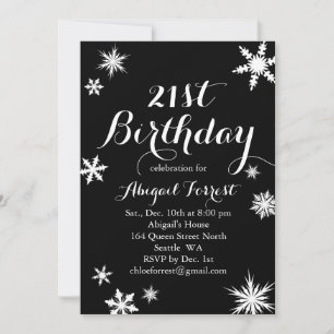 Black Winter 21st Birthday Invitation