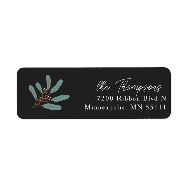 Black Winter Botanical Return Address Label (Front)