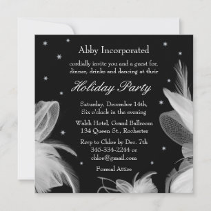 Black Winter White Feathers Holiday Invitation