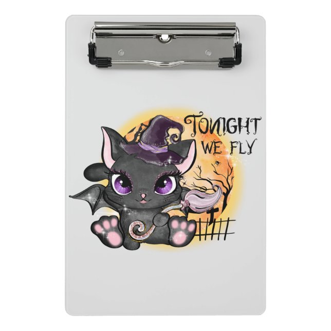 Black Witch Cat | Halloween Cat Mini Clipboard (Front)