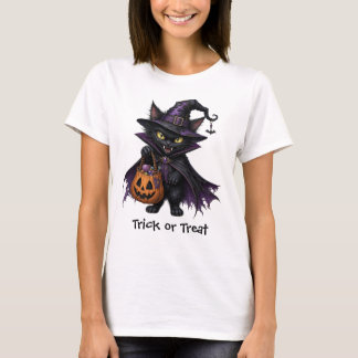 Black Witch Cat Trick or Treat T-Shirt