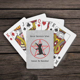 Black Witch Craft Cat in Pentagram Gold Star Grey Playing Cards
