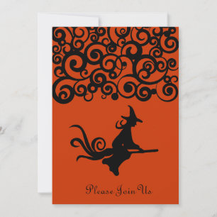 Black Witch Halloween Orange Invitation