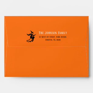 Black Witch Halloween Party Orange Return Address Envelope