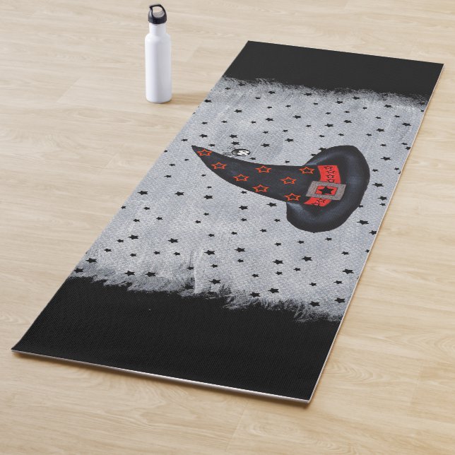 Black Witch Hat Silver Buckle Spider Black Stars Yoga Mat (In Situ)
