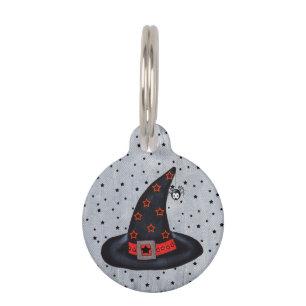 Black Witch Hat Stars Cute Spider Halloween Pet Tag