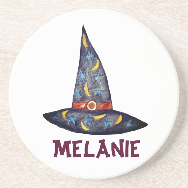 Black  Witch Hat,Stars Halloween Coasters (Front)