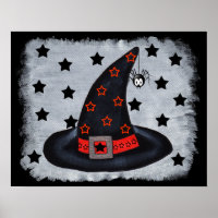 Black Witch Hat With Stars and Spider Poster
