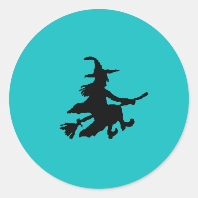 Black witch on Teal Classic Round Sticker (Front)