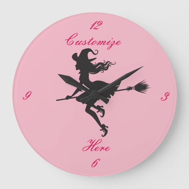Black Witch Riding Broom Halloween Thunder_Cove Large Clock (Front)
