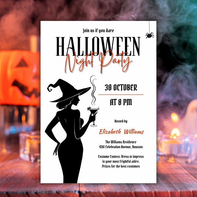 Black Witch Silhouette Halloween Night Party Invitation (Black Witch Silhouette Halloween Night Party Invitation)