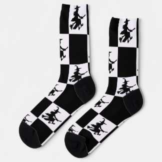 Black Witches Black & White Chequered Socks