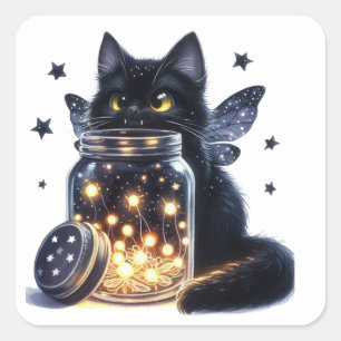 Black Witches Cat Halloween Stickers