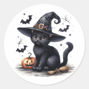 Black Witches Cat Halloween Stickers