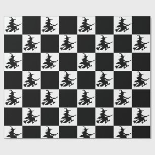 Black Witches Chequered Wrapping Paper