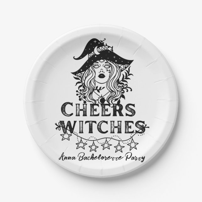 Black Witches Halloween Bachelorette Party Paper Plate (Front)