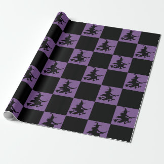 Black Witches on Purple Chequered Wrapping Paper