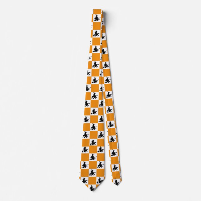Black Witches Orange & White Chequered Tie (Front)