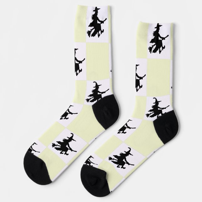 Black Witches Yellow & White Chequered Socks (Left)